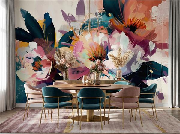 Sanatsal Çiçek Desen Duvar Kağıdı